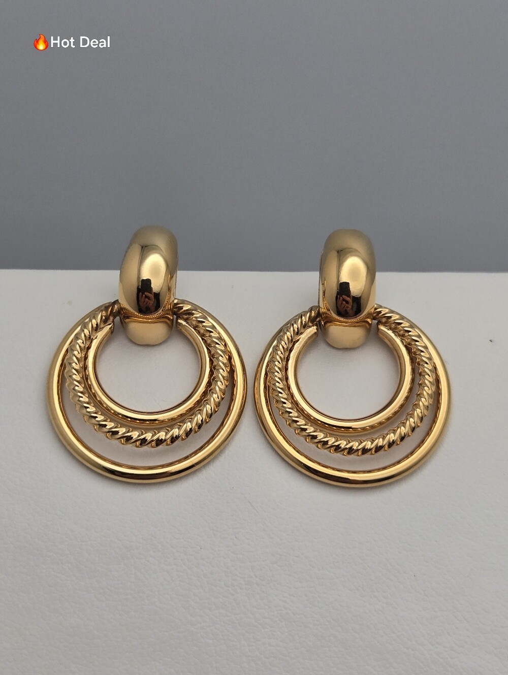 Door Knocker Post Earrings Rope Twist 1 1/8" NWT Vintage Style Gold Tone